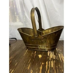 Antique Brass Basket Or Plant Holder Display